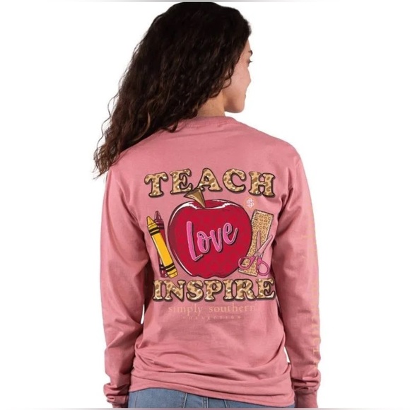 Simply Southern ‘Teach Love Inspire’ Teacher Long Sleeve T-Shirt Women’s Size XL - Picture 1 of 11